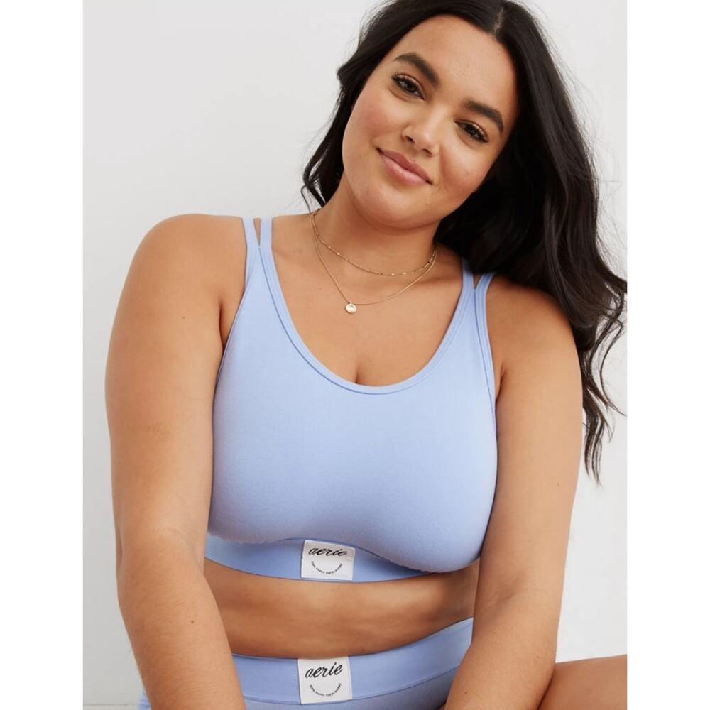 NWT Aerie Cotton High Neck Longline Bralette Fresh Water Blue Unlined Lounge